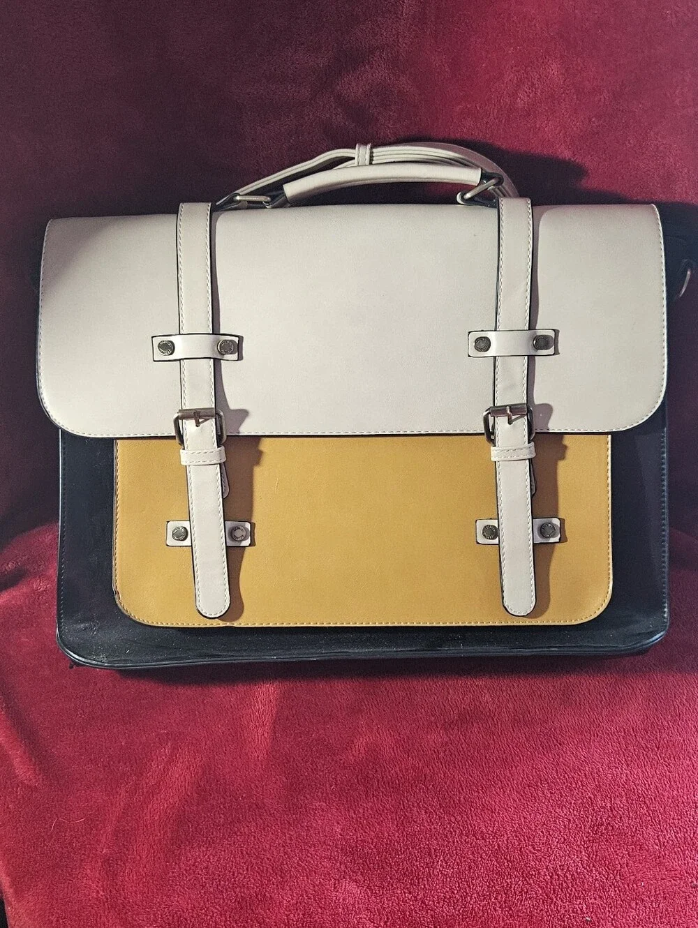 Vintage Ecosusi Unisex Colorblock Laptop/Crossbody/Backpack-Cream/Yellow/Black